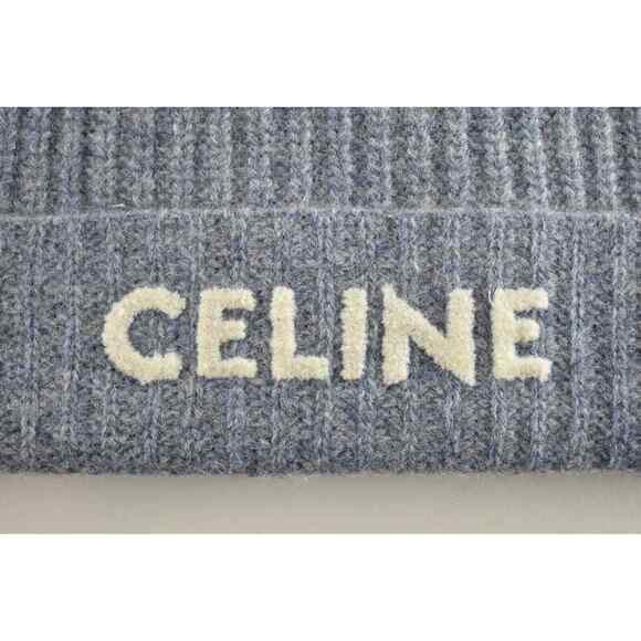 Celine Paris Cloudy Blue White Logo Laine Wool Knit Beanie Winter Hat One Size main image 5